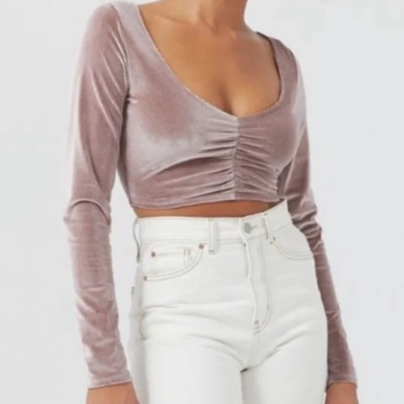 Urban Outfitters Paradox Ruched Velvet Crop Top In Medium - Picture 2 of 8